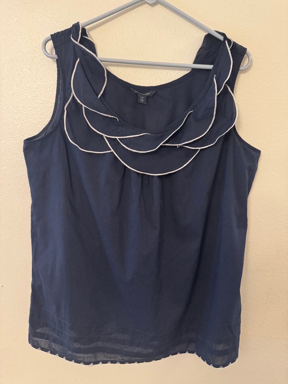 Ralph Lauren blue navy sleeveless top ruffle petal detail women's large